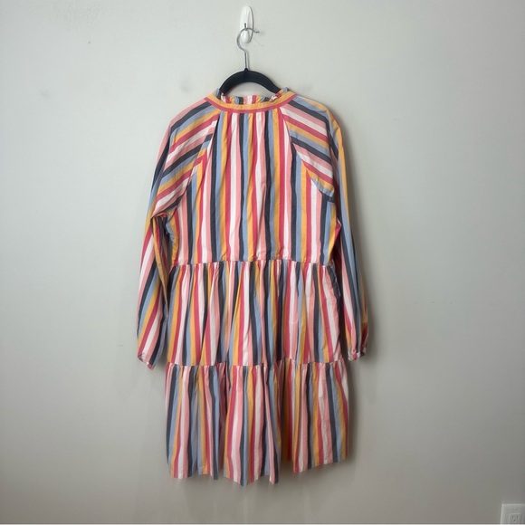 Jcrew Tiered Popover Dress Multi Stripes Poplin - Picture 4 of 11